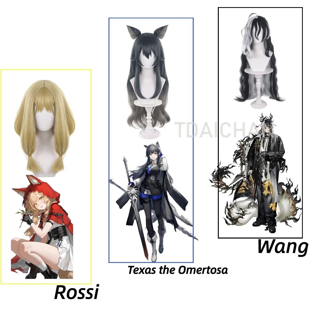 

Arknights Texas the Omertosa Cosplay Wig with Wolf Ears Long Grey Ombre Wang Black white Rossi Halloween Party Costume