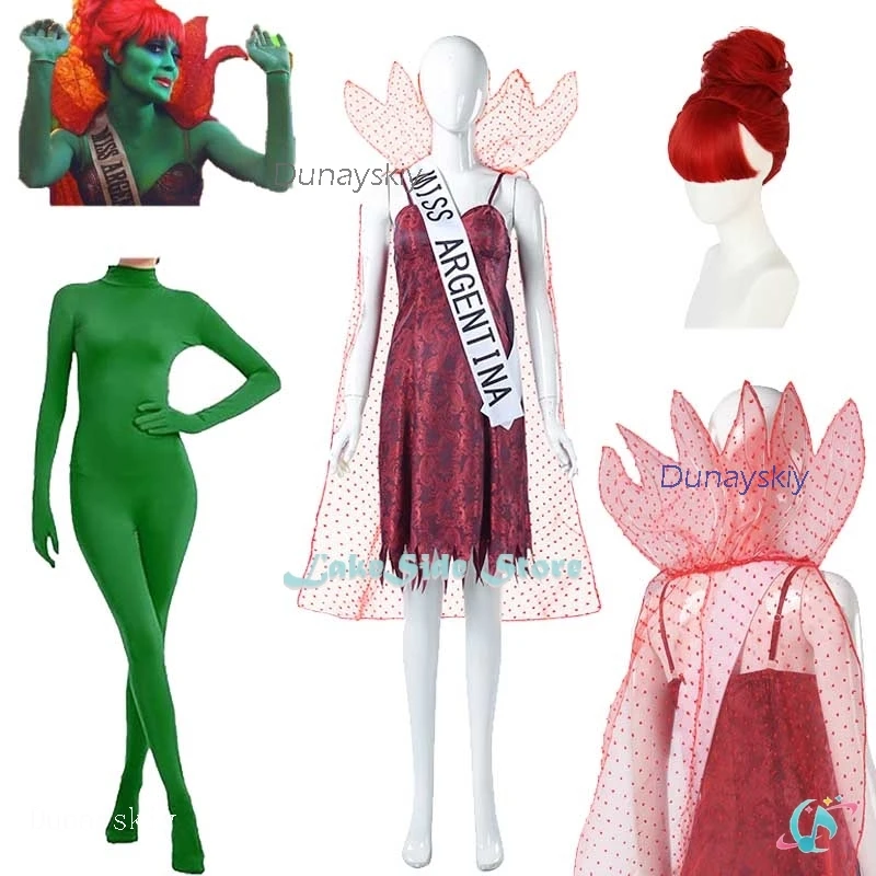 Beetleguese Miss Argentina Dead Receptionis Cosplay Costume Dress Cloak Wig Women Sexy Cosplay Halloween Party Suit 2024 Movie