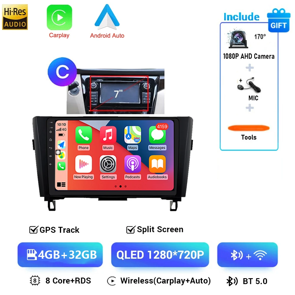 Autoradio Android 16 Voor Nissan X-Trail Qashqai 2 J1T32 Qashqai J10 J11 2014 2015 2016 2017 2018 2019 Multimedia DSP 4G LTE DVD
