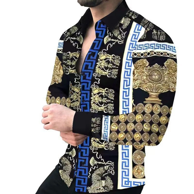 

Мужская рубашка с узором, рубашка с 3D принтом, большие размеры, уличная повседневная модная уличная одежда с длинными рукавами, модная повседневная дышащая одежда
