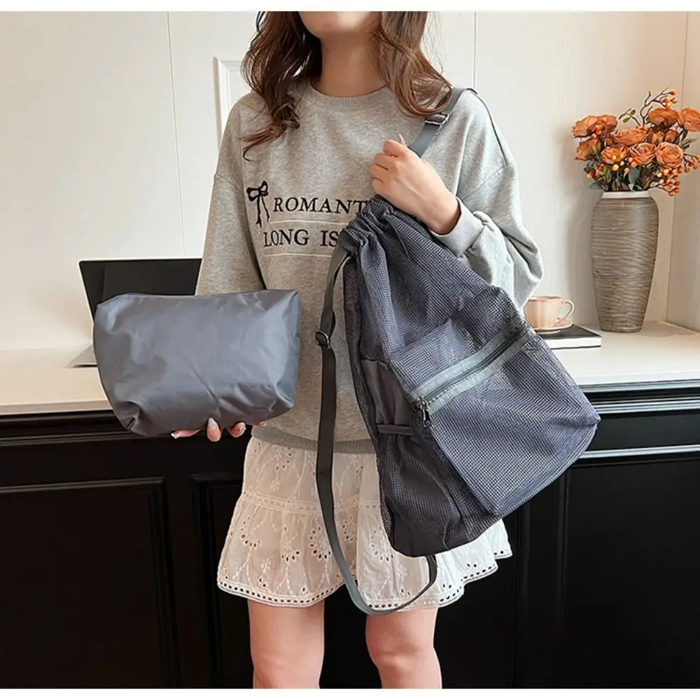 

Повседневный рюкзак в корейском стиле с завязками, портативный нейлоновый рюкзак с сетчатыми вставками, вместительная сумка через плечо, пляжная сумка для женщин