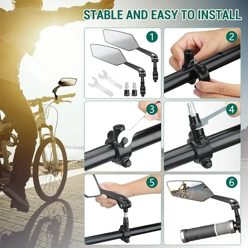 Bike Rear View Mirror 360° Rotatable Adjustable Wide Angle Handlebar Mirror Clear Rearview for MTB E-Bike Safety Accessory image 5