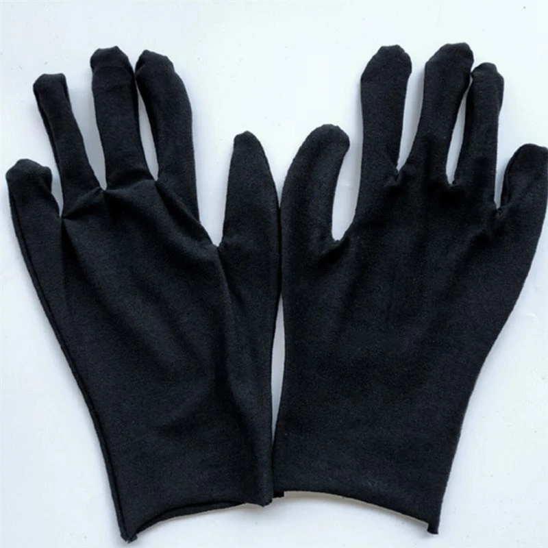 12 paia Unisex morbido cotone nero dito pieno guanti da lavoro abito formale parata gioielli ispezione elastico protettivo