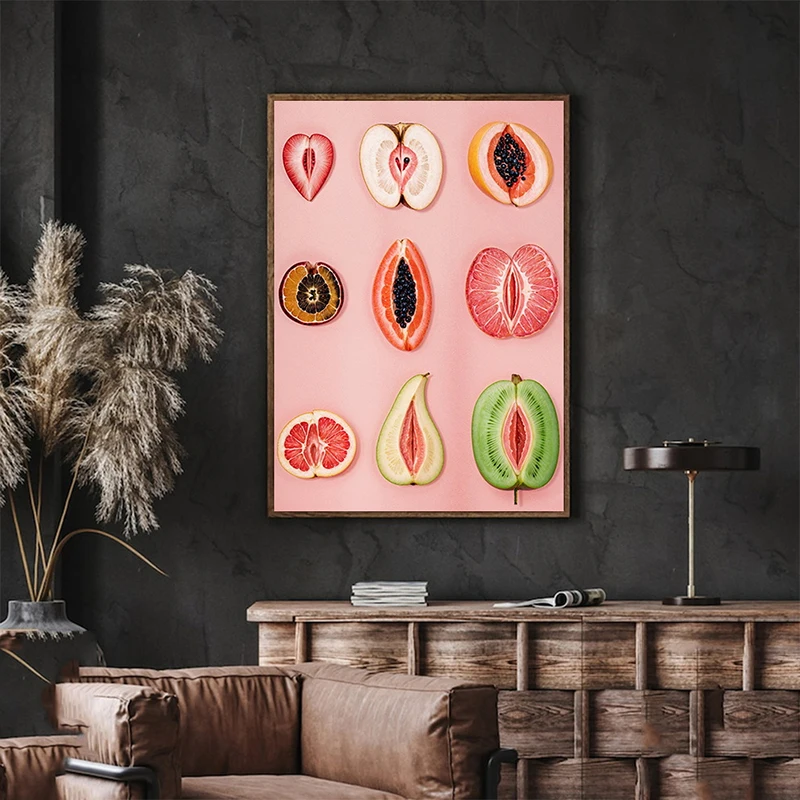 1pc Unframed Art Deco Style Sliced Fruit Art Canvas Wall Pattern Print Wall Decor, Body Positivity, Portrait Orientation, Framel