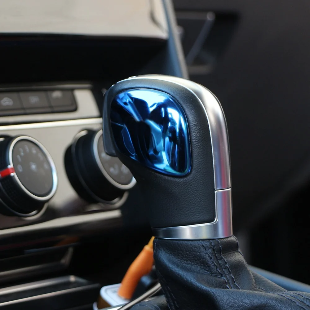 2 قطعة الفولاذ المقاوم للصدأ سيارة والعتاد رئيس التحول المقبض الكسوة ملصق ل Volkswagen VW Golf 6 7 R GTI Passat B7 B8 CC R20 جيتا MK6 تيجوان #3