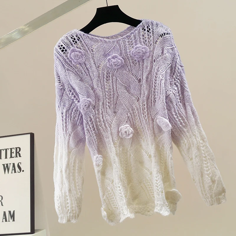 

Korean Sle Heavy Du Hollow Knitted Sweater Women's Loose Long Sve Top Faionable Casual Commute Sle Warmth Heating