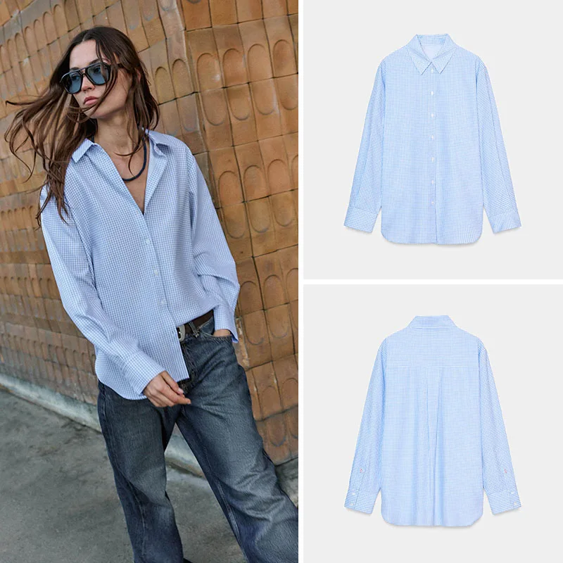 

Весенняя новинка: женская рубашка с длинным рукавом, простая и универсальная, в клетку, с воротником, в этническом стиле, для сценических выступлений, 25-35 лет