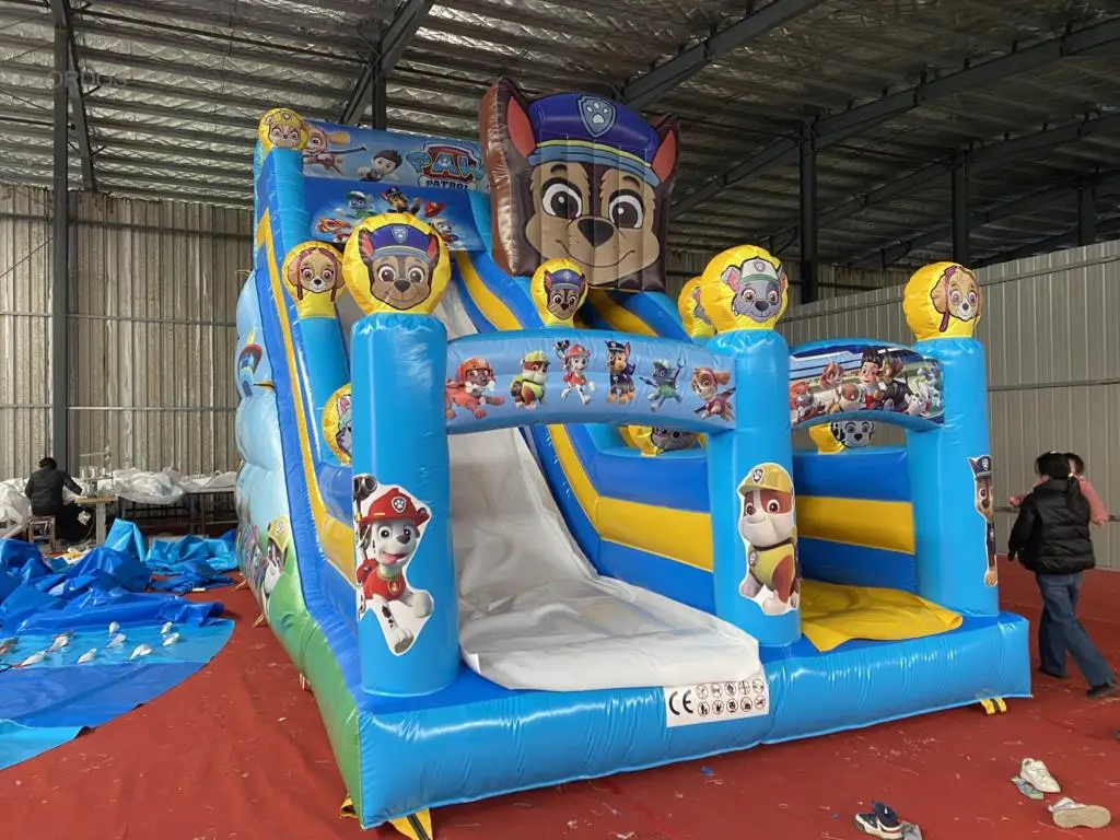 Commercial Kids Bouncy Castle Slide Combo with Cartoon Character Themed Inflatable Bounces Inflatable Dog Paw Slide