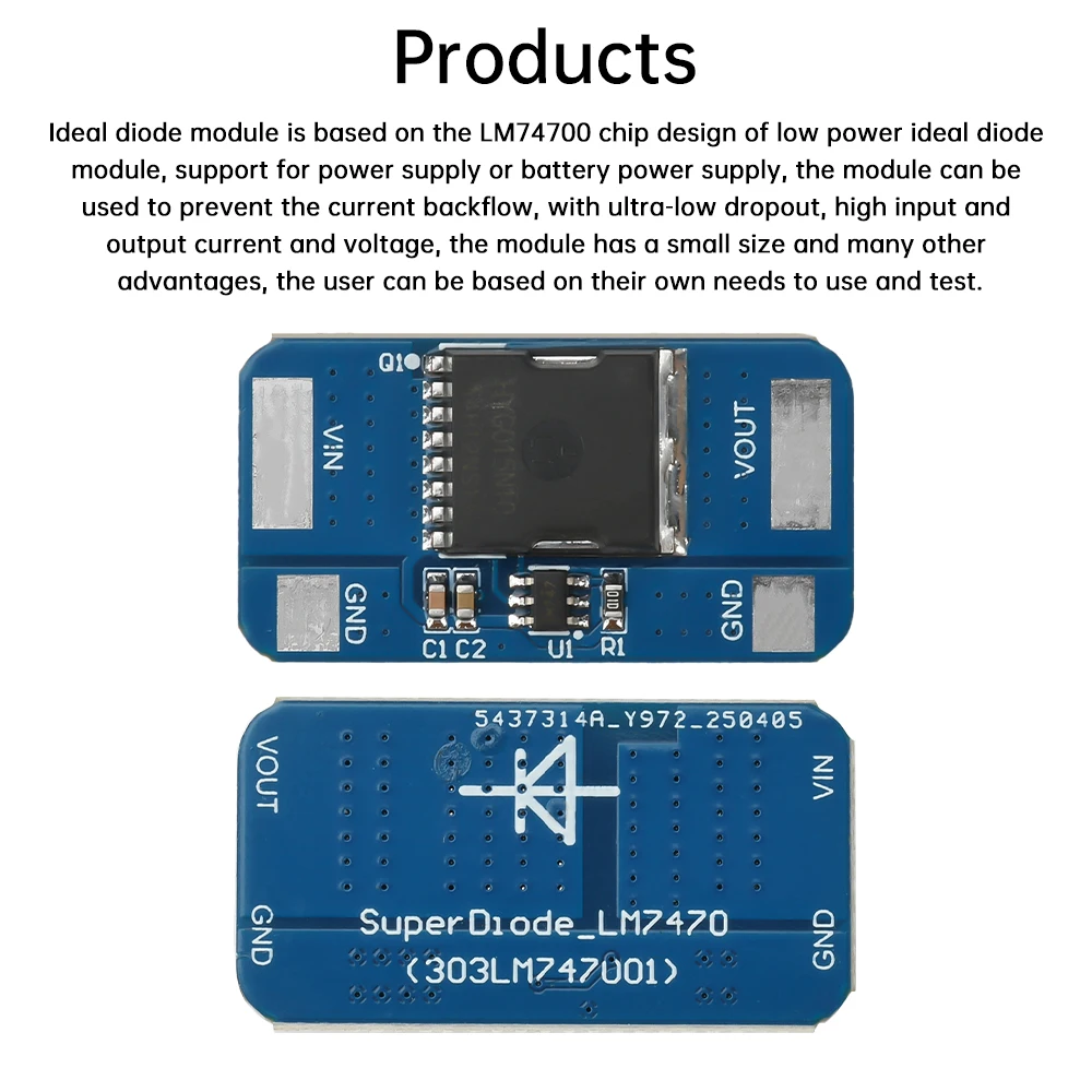 Mini Ideal Diode Module Anti-Backflooding Anti-Reverse Diode LM74700 Ideal Diode Rectifier Battery Protection Board 5-30V 10A