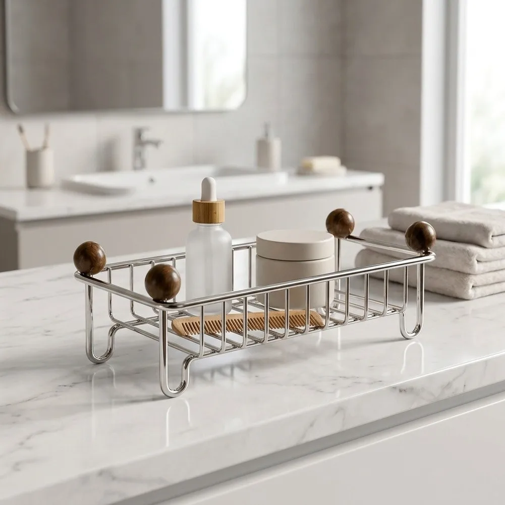 Bathroom Cosmetics Rack Stainless Steel Countertop Organizer with Spacious Layout for Skincare Product Sorting