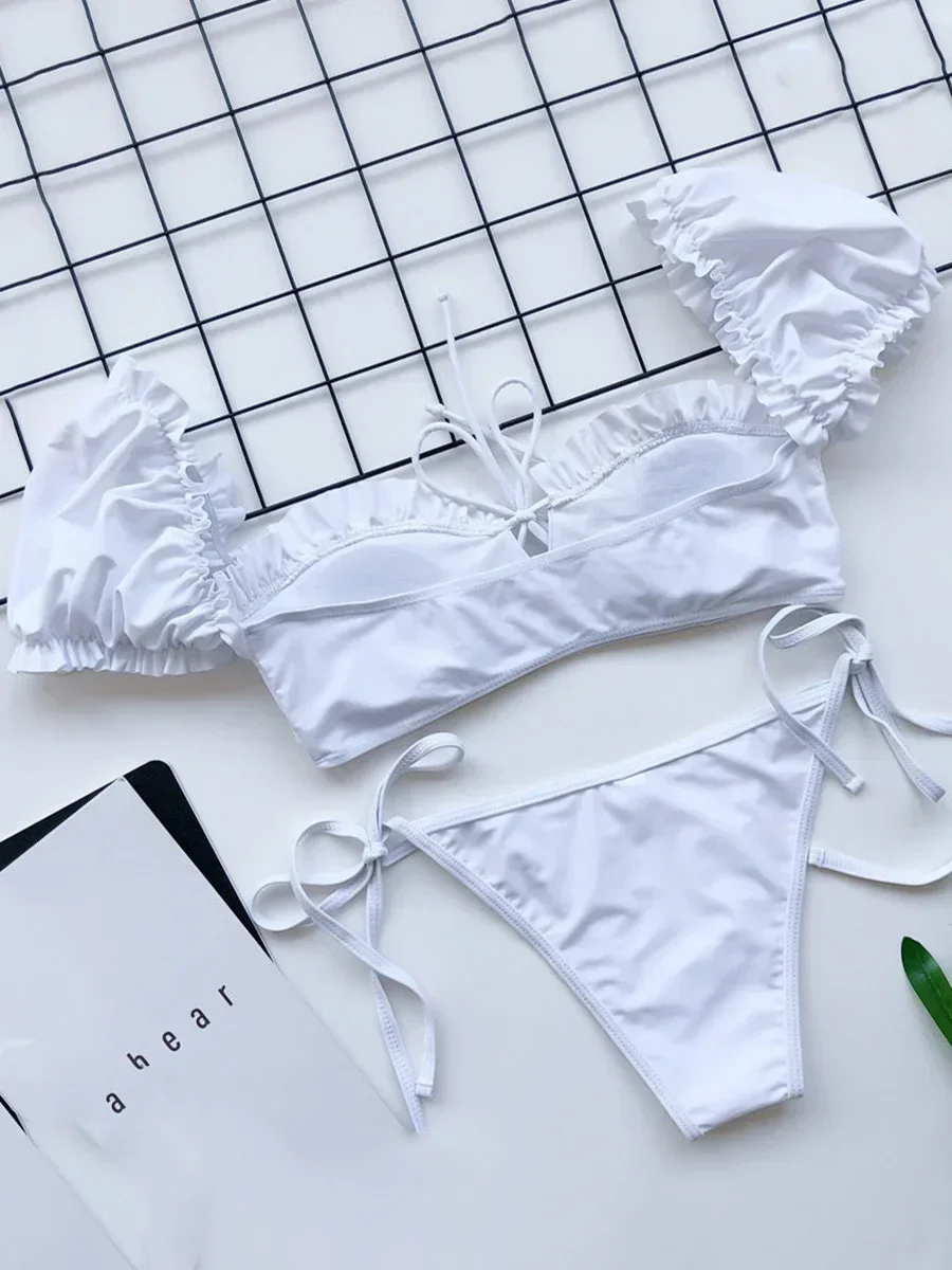 セクシーな半袖フリルフリルビキニ 2025 女性水着女性水着 2 枚ビキニセットマイクロ入浴者水着水泳