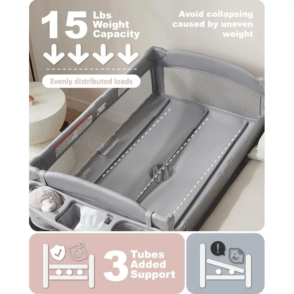 Multi-Functional Baby Bassinet: Crib, Playard, Changing Table, Bedside Sleeper with Wheels & Brakes