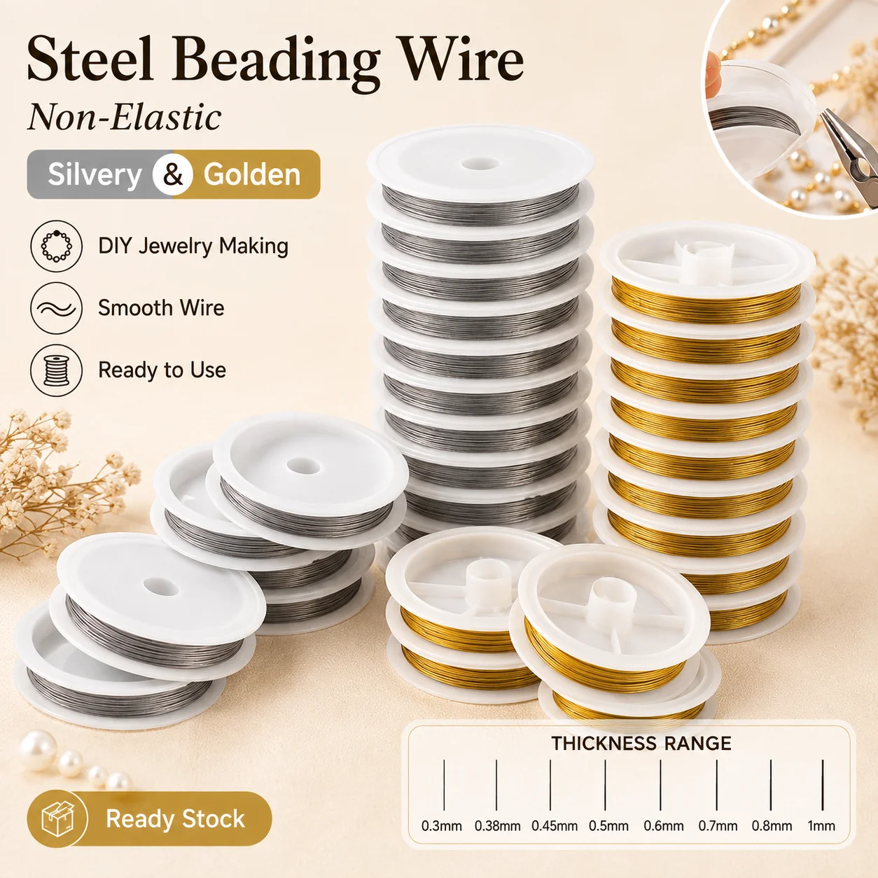 Jewelry Making Gold Wire - 0.35–0.8 mm Stainless Steel Wire /