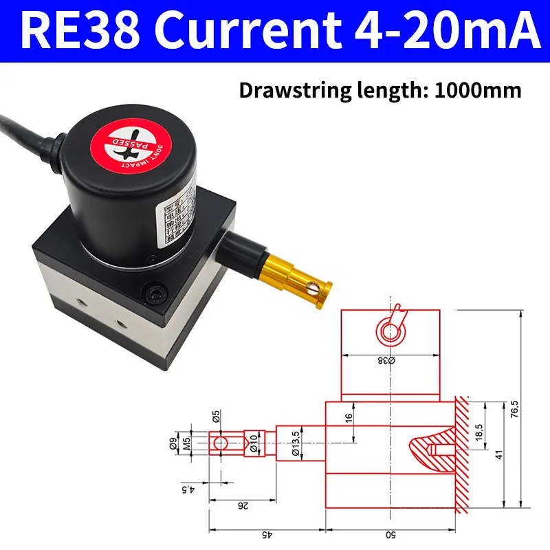 Trekkoord verplaatsingssensor, verplaatsingsmeter, elektronische analoge meetafstand 1M 1,5M 2M Ingangsvoeding 5-24V