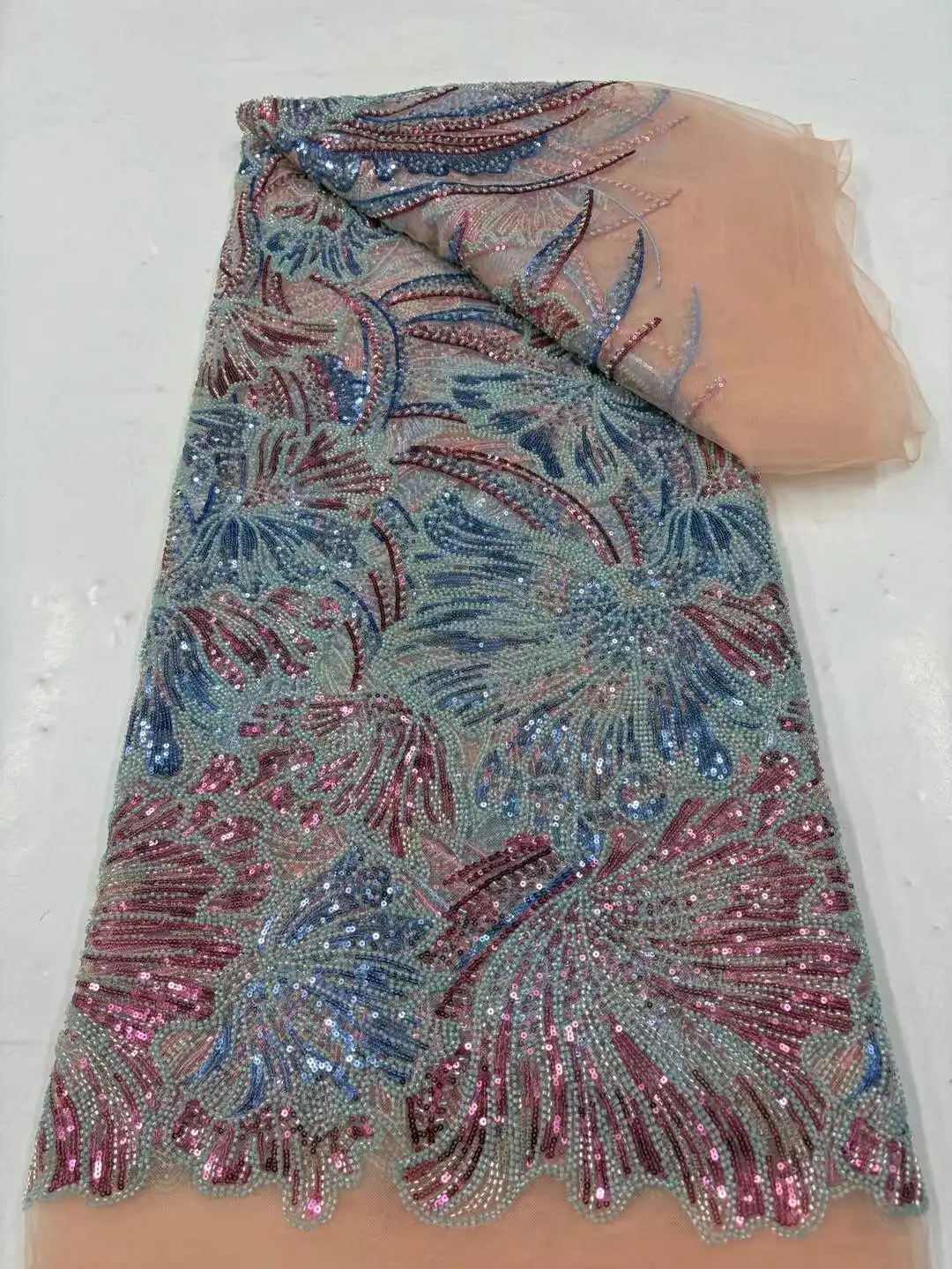 

Африканская кружевная ткань, 5 ярдов, кружевная тюль с бисером, кружевная ткань 2026, высокое качество, вышитая блестками, нигерийская ткань для свадебного платья