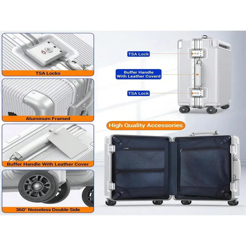 20 Inch Carry On - Wide Handle Aluminum Frame Hardshell Silent Spinner Wheels For Short Getaways