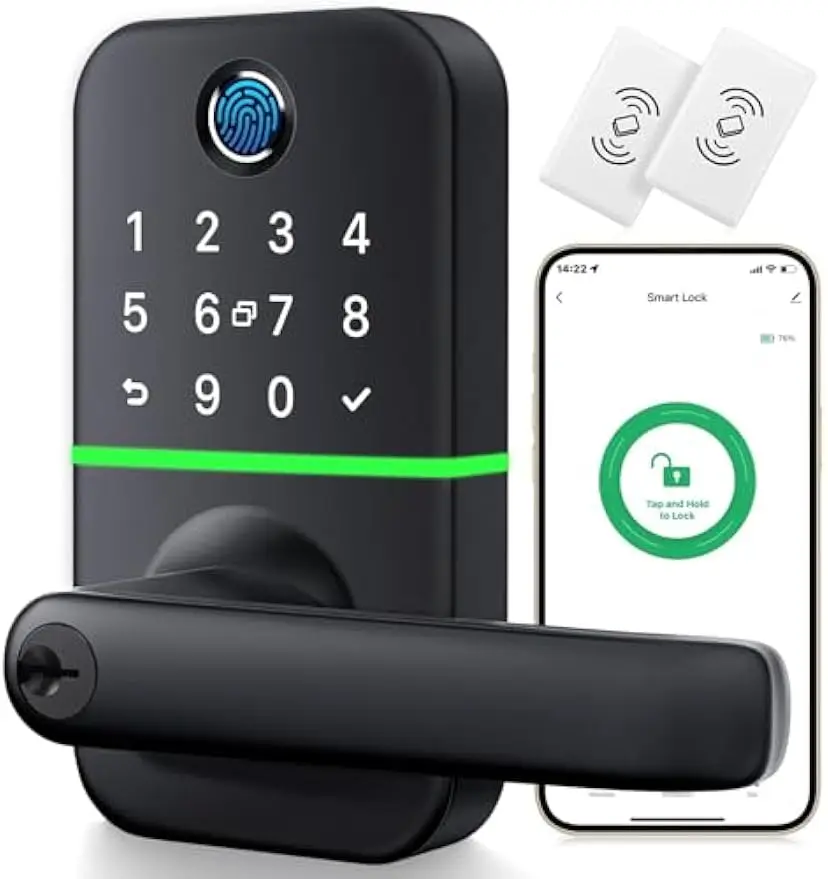 

Умный дверной замок с отпечатком пальца, клавиатурой и управлением через приложение — простая установка для передних дверей