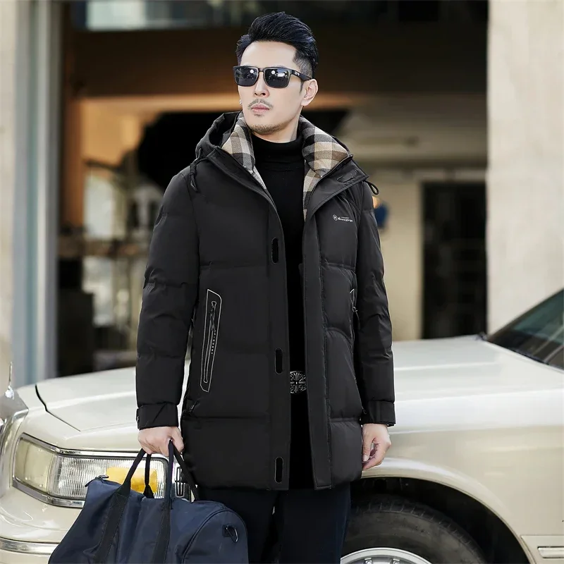 Men's Clothing  Mid-length Down Jacket 2024 Winter Cold-resistant Warm Black Hooded New Coat Casual Thickened Top Jack