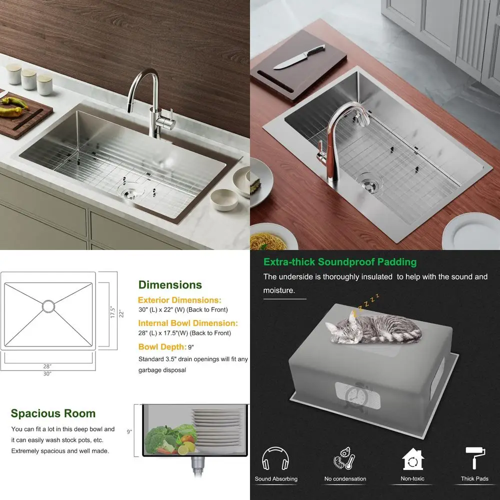 حوض مطبخ مثبت على سطح المكتب من الفولاذ المقاوم للصدأ مقاس 30 بوصة على طراز المزرعة مع واقي حوض ميزات محطة العمل