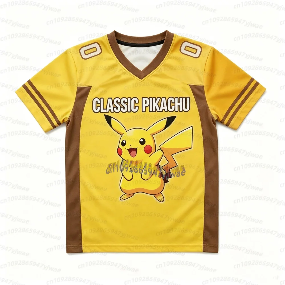2026 Herren Anime Pokémon Pikachu Print Fußballtrikots Cartoon Kurzarm Sport T-Shirt Cosplay Tops Kinder Damen Herren T-Shirt – Detail 6