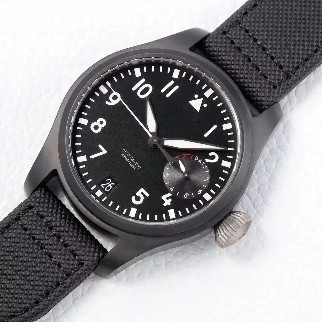 고급 파일럿 7일 파워 리저브 남성용 자동 기계식 스테인리스 스틸 로즈 골드 블랙 브라운 가죽 맞춤형