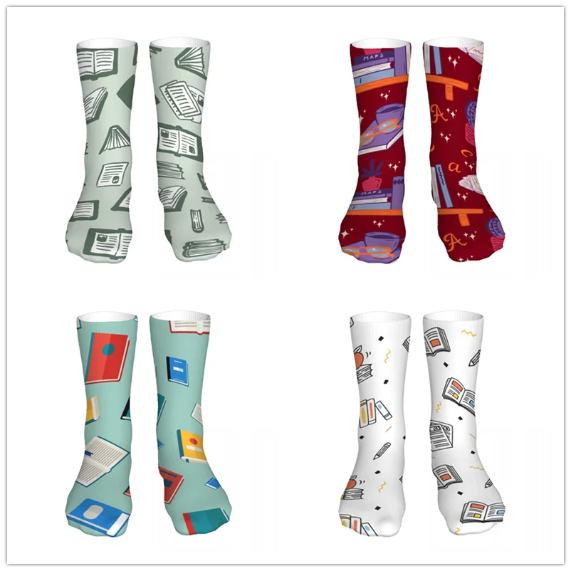 Book Pattern Mens Womens Funny Crew Socks Cool 3D Printed Design Socks Fashion Comfortable Basketball Socks