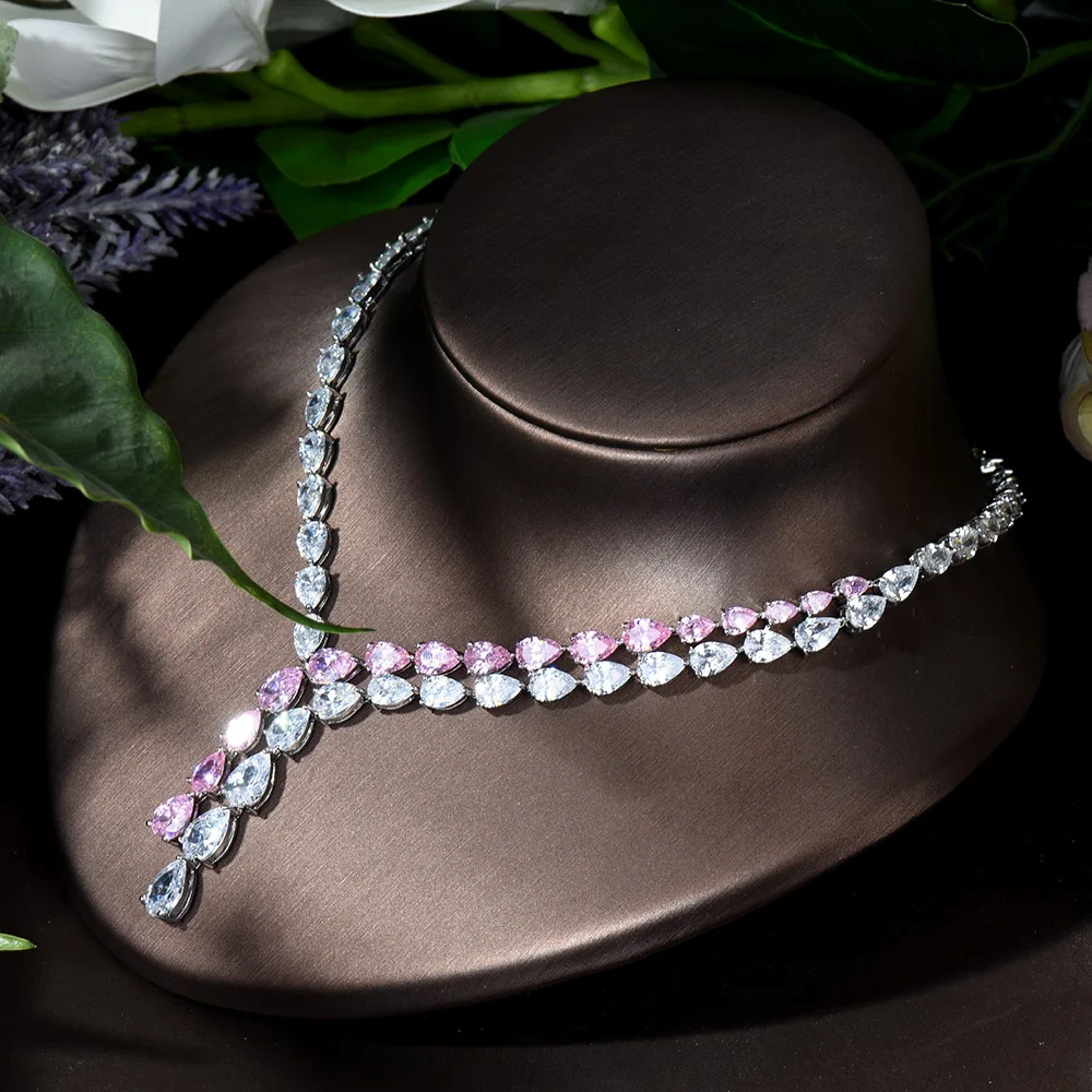HIBRIDE Clear Best Quality Brilliant Crystal Zircoina Earrings And Necklace Bridal Jewelry Set Wedding Dress Accessories N-1453