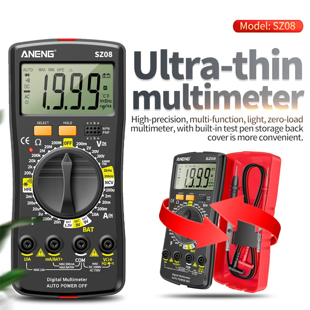 Imagem -03 - Armazenamento Multímetro Digital Profissional ac dc 220v Voltímetro Automático Ultra-fino Testadores Handhold Resistência Sz08