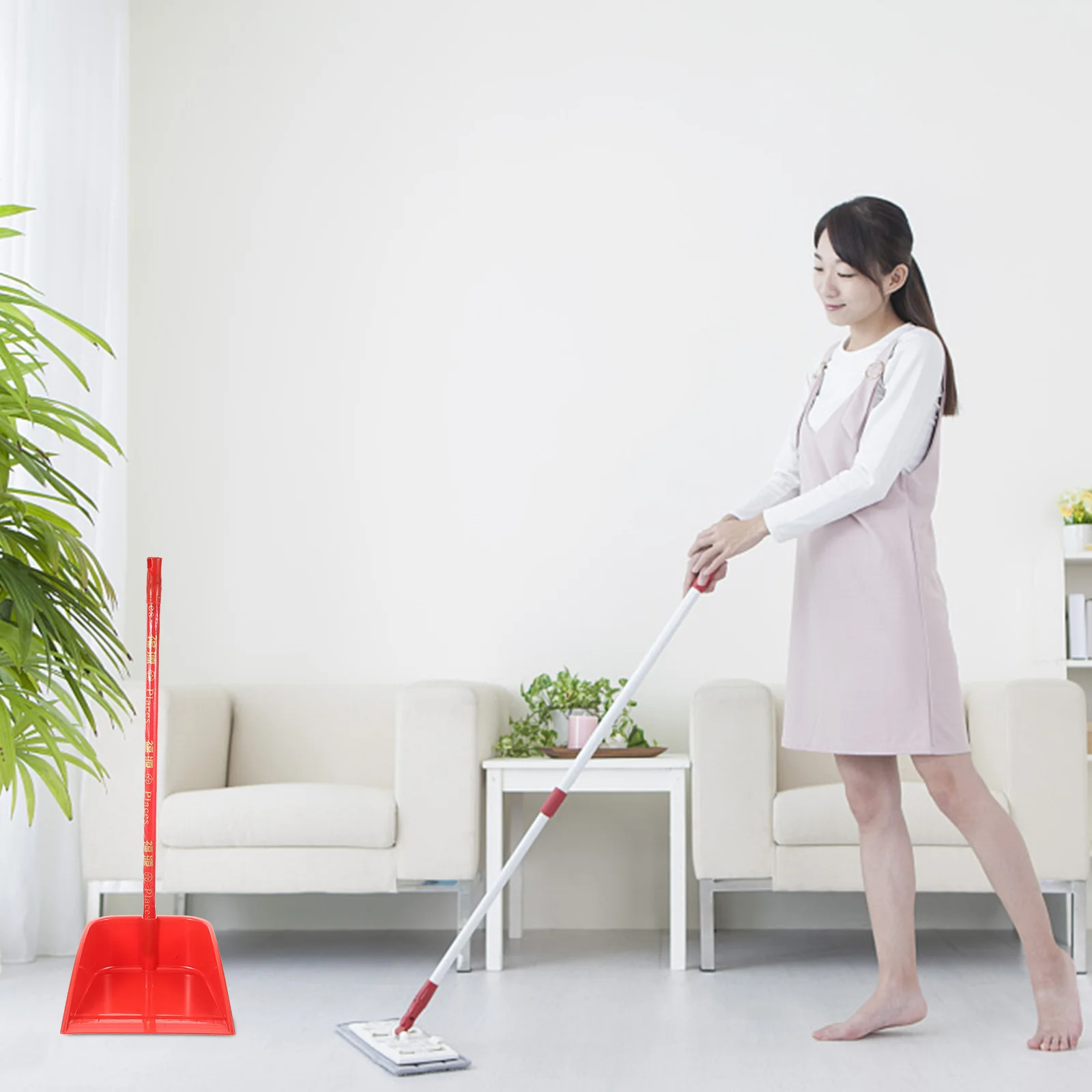 

Standing Dustpan Household Garbage Set Tray Trashcan with Long Handle Collector Wood Office