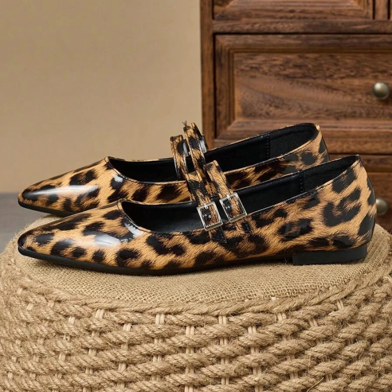 

Женские повседневные туфли на низком каблуке с острым носком на плоской подошве с леопардовым узором, универсальные лоферы для повседневной танцевальной вечеринки, весна-лето и осень 48