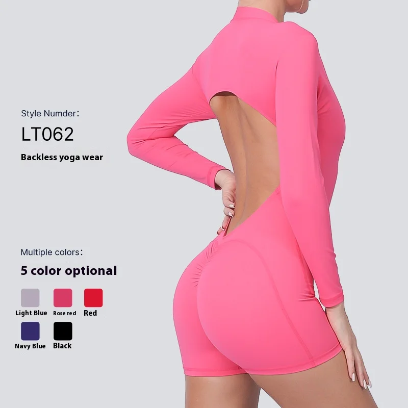 Set da yoga a maniche lunghe con cerniera sexy da donna tuta intera da palestra allenamento corto fitness push up tuta sportiva tuta sportiva sportiva