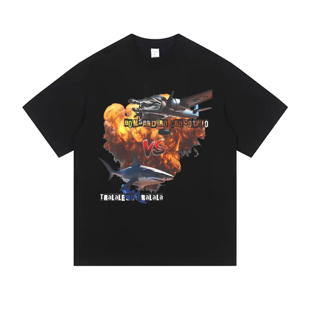 

Italian Brainrot Funny Meme T-shirt Bombardiro Crocodilo Crocodile VS Tralalero Tralala Shark Graphic T Shirts Men Casual Tshirt