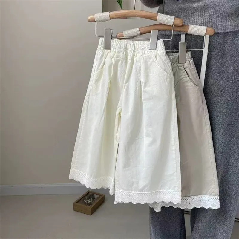 

Girls' Wide Leg Pants Spring and Autumn 2026 New Collection Children's Lace Splicing Long Pants Casual Trousers 80-130CM