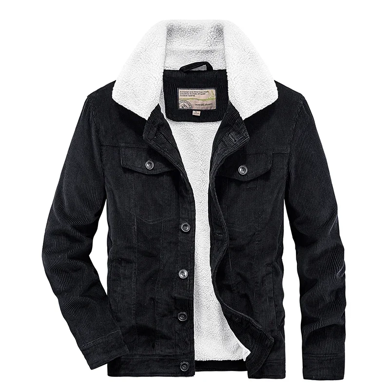 

Men's Overcoat Corduroy Jacket Winter Zipper Jacket Plus Velvet Tooling Casual Parka Korean Fashion Solid Color Cotton Clothes