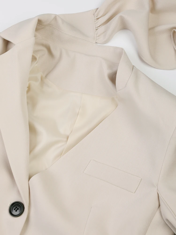 [EAM] chaqueta larga elegante de talla grande color albaricoque para mujer, nueva bufanda con cuello, chaqueta de manga larga, moda de tendencia