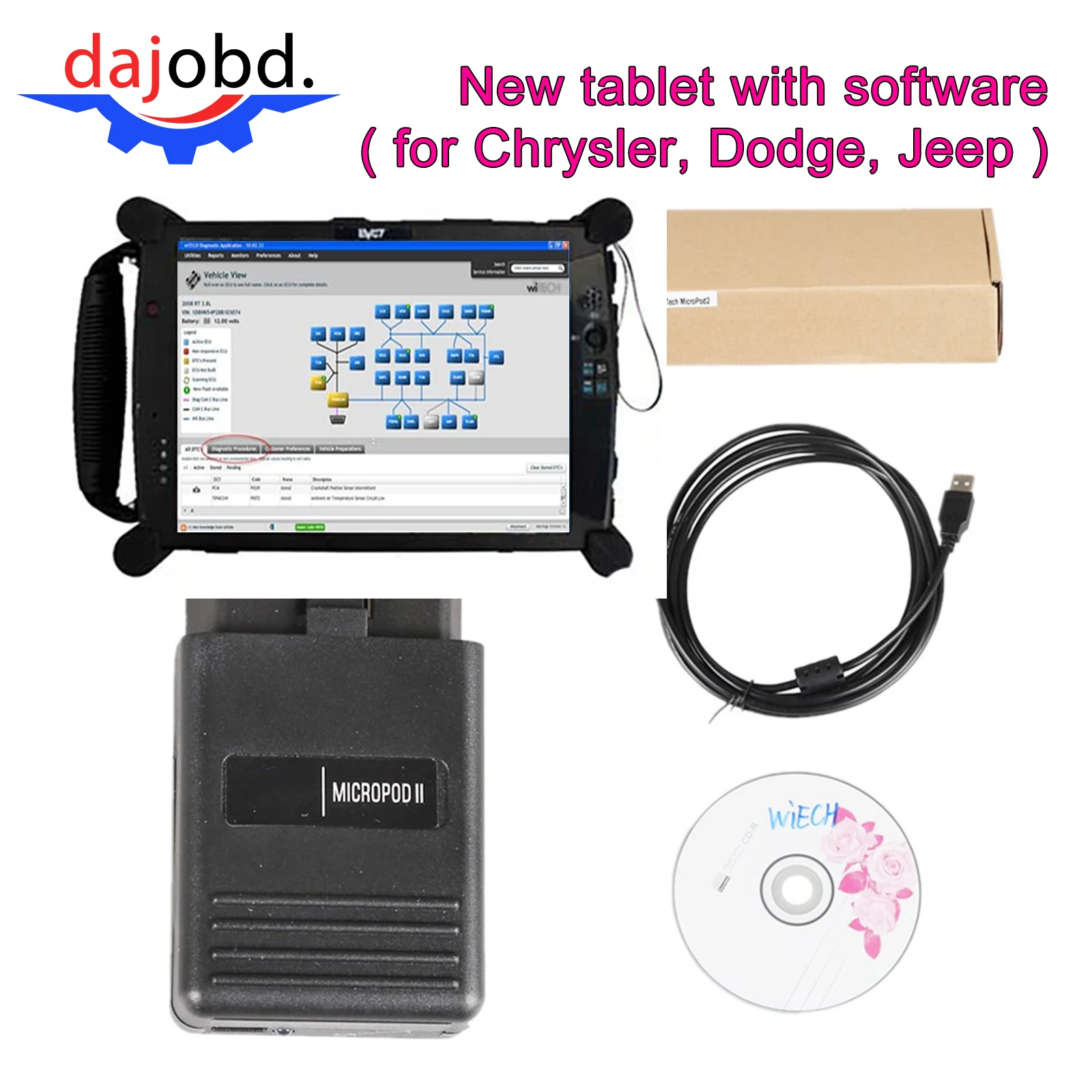 For Chrysler Diagnostic Tool wiTech MicroPod 2 V17.04.27 with New Tablet Updates available online at any time