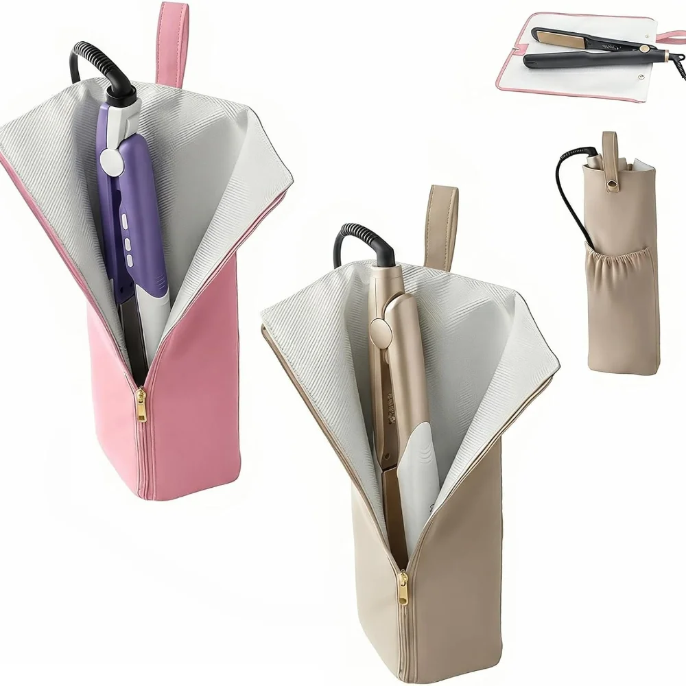 2-in-1 Hot Tool Mat&Holder,Heat Resistant Curling Iron Holder,Portable Flat Iron Storage Organizer with Hanging Loop & Accessory