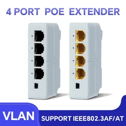 Hisource 4 Ports 100Mbps Ethernet POE Extender Support DIN Rail Mount Network Standard IEEE 802.3af/at for IPC/POE Switch