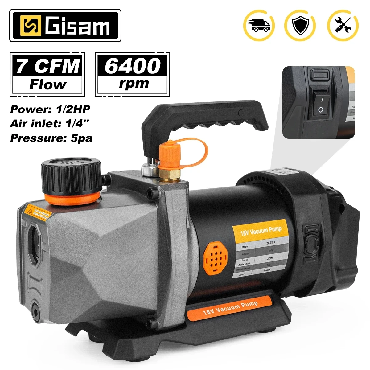Gisam 1/2HP 7CFM Refrigerant Vacuum Pump 1/4 Air Inlet Refrigeration for Car House Air Conditioning For Makita 18v Battery Pin
