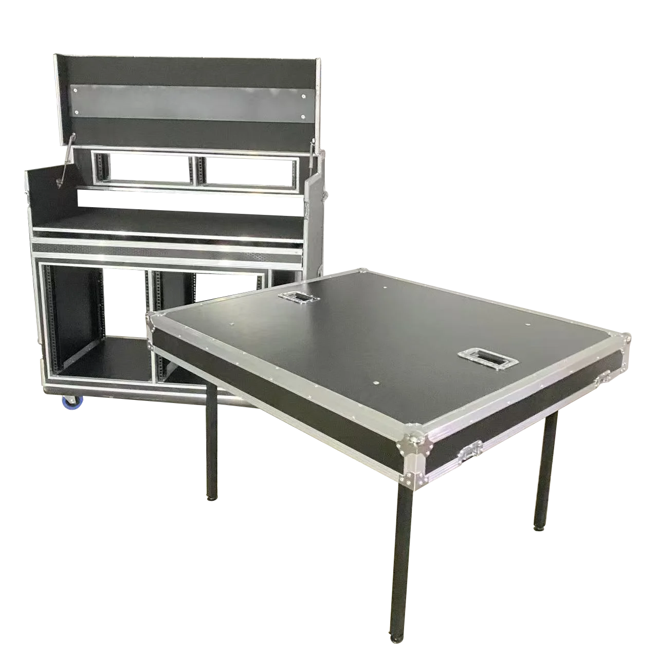 Double Layer Rack Mount Flight Case with Folding Table Mobile Broadcast Recording Workstation Road Box for Professional Pro