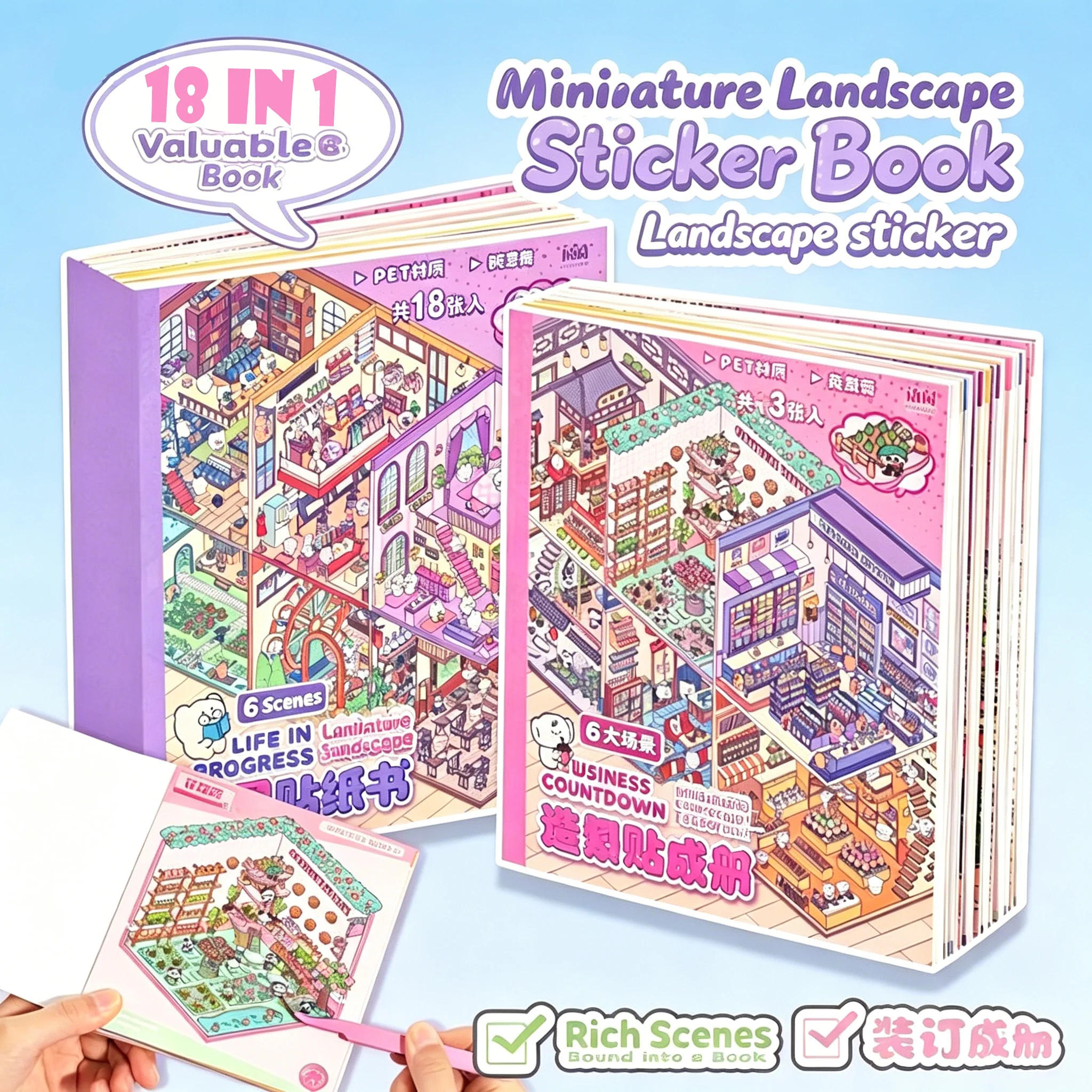 

Hotsale 18 In 1 Set Kawaii 6 Scenes DIY Cartoon Animal 3D Landscape Sticker Book Cabin Scene Pocket Birthday Decorative