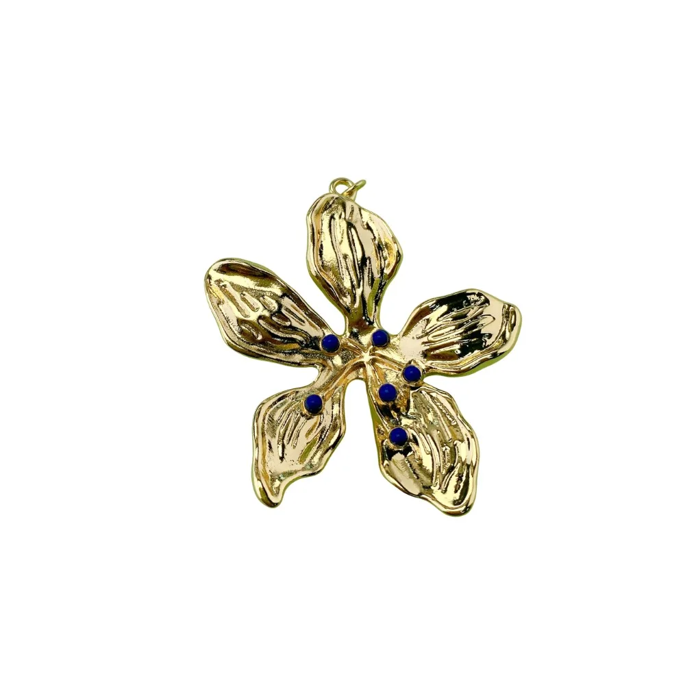 2 Pieces New Gold Color Enamel Copper Plated Large Flower Pendant Diy Necklace Charm Making Accessories Luxury Jewelry for Women