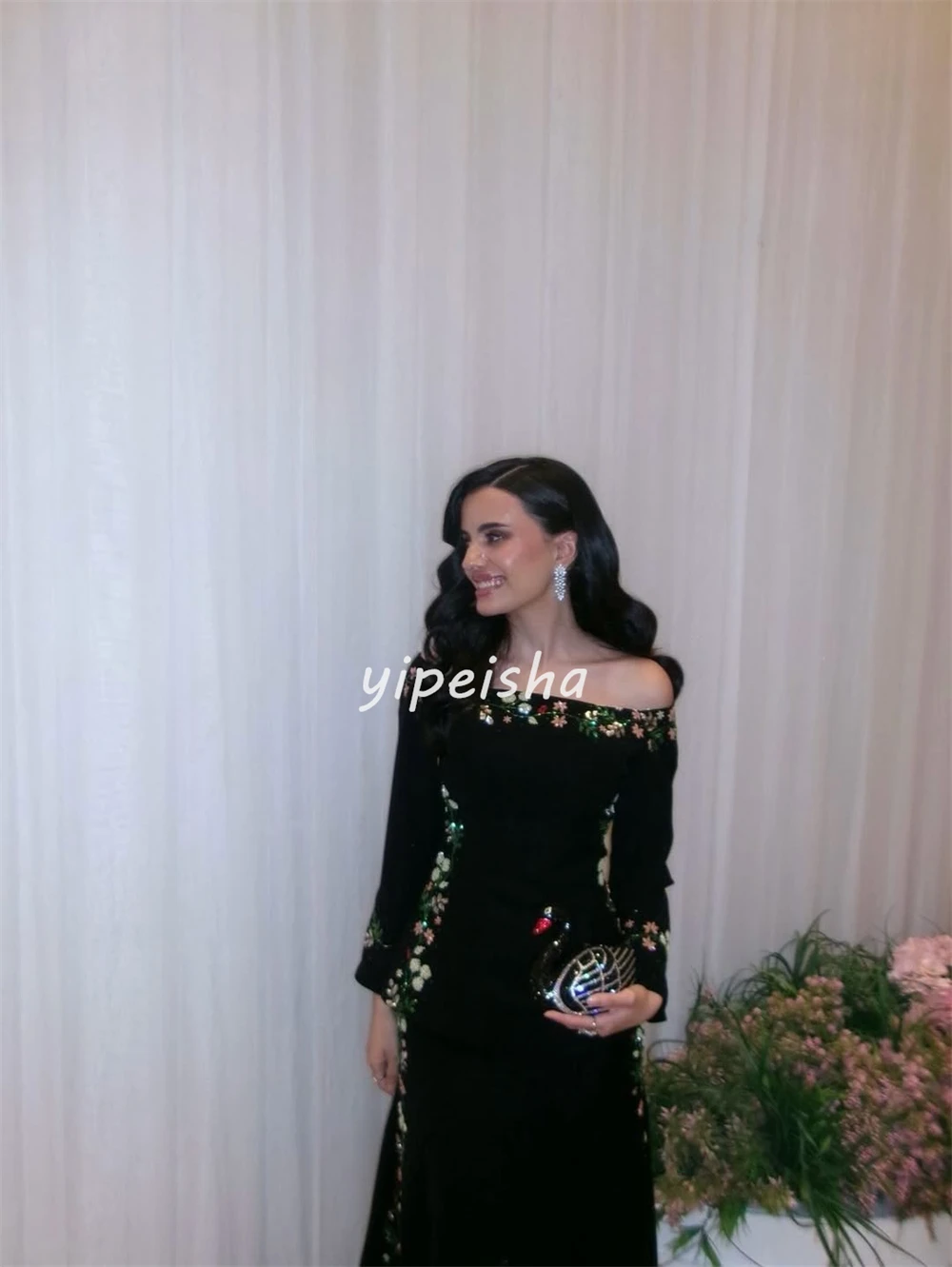 Customized Modern Style Classic Women Off-the-shoulder Handmade Flower Evening Dresses Elegant Saudi Arabia Ruched Party Dress image 3