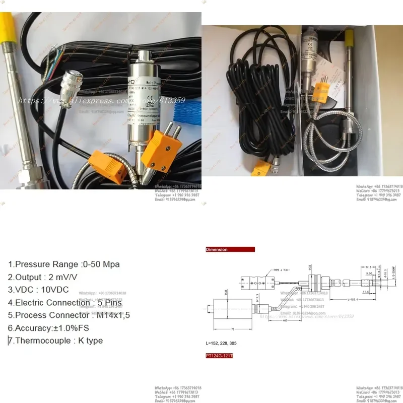 Transducteur de pression de fusion flexible ZHYQ PT124G-121T-50Mpa-M14-K, sortie 2 MV/V, 5 broches