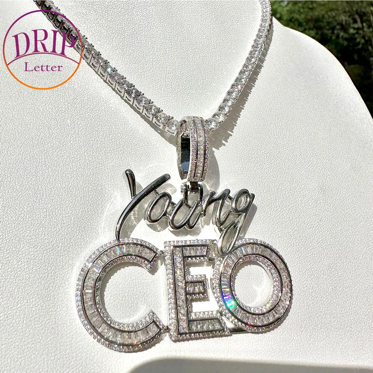 

Out Young CEO Necklace for Men High Quality 5A Cubic Zirconia Real Gold Plated Hip Hop Jewelry