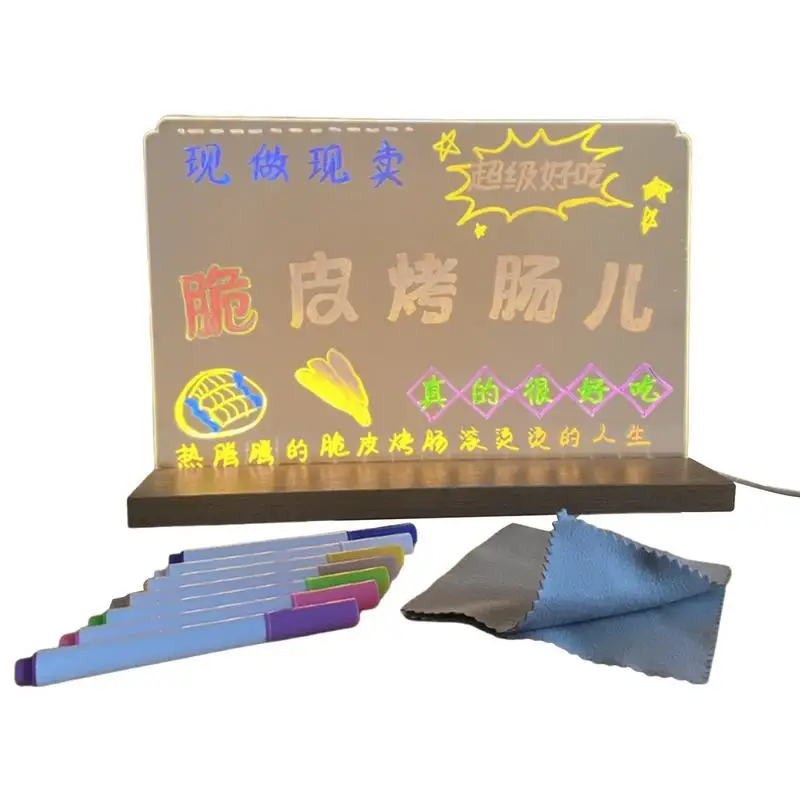 LED Acrylic Note Board Light Up Message LED Acrylic Note Board Clear Acrylic Writing Light Board For Shop School Work Area