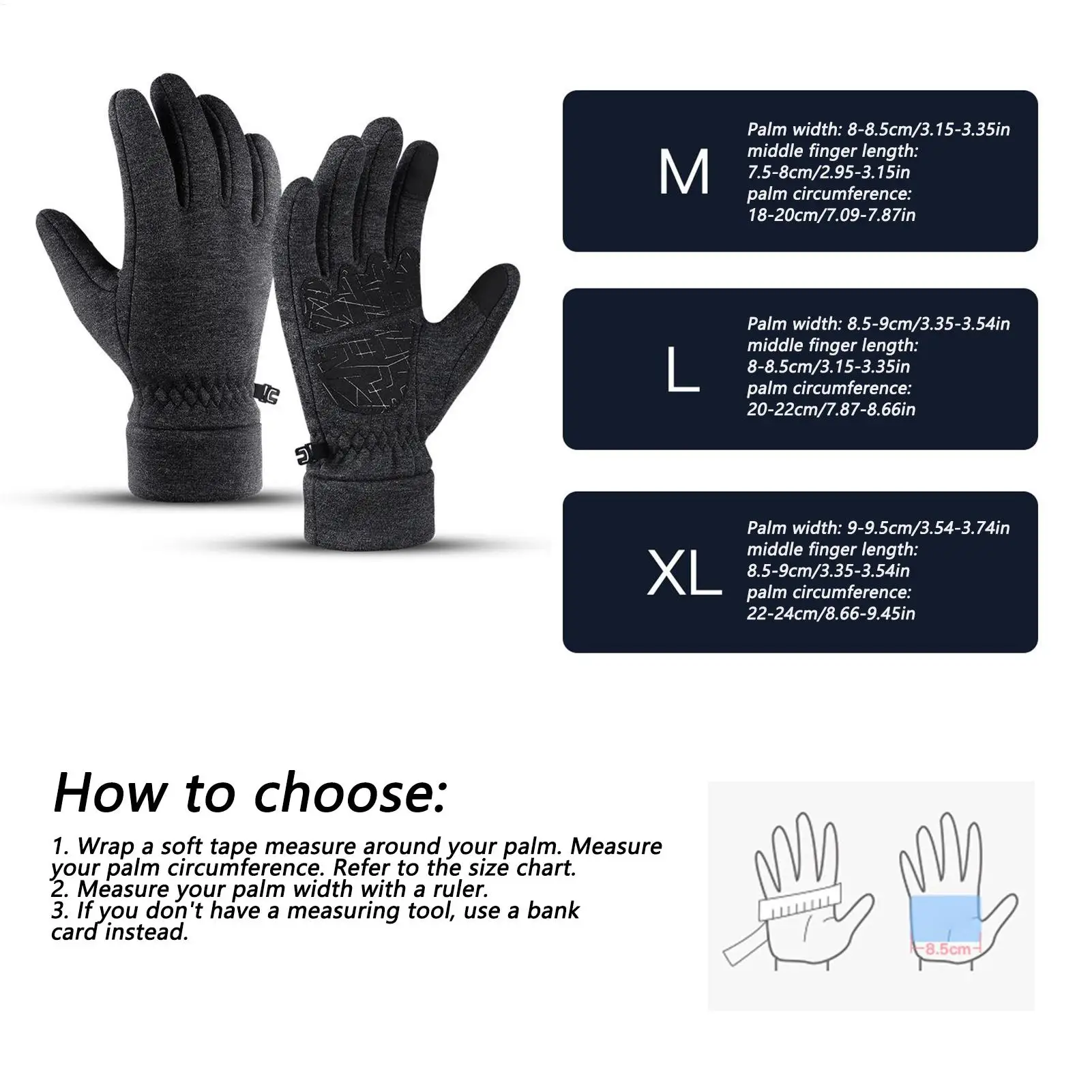 قفازات للطقس البارد مبطنة بالصوف عدم الانزلاق النخيل في الهواء الطلق شتاء دافئ لمس قفازات للرجال النساء تشغيل الدراجات القيادة #6