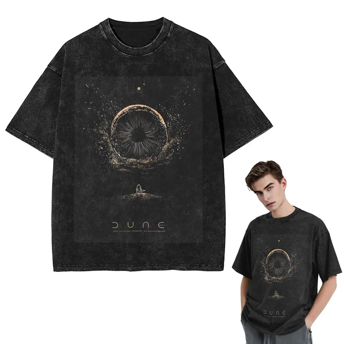 Streetwear T-Shirts Shai-Hulud The Sandworm Washed T Shirt Short Sleeve Hip Hop T-Shirt Tops Tees for Men Women