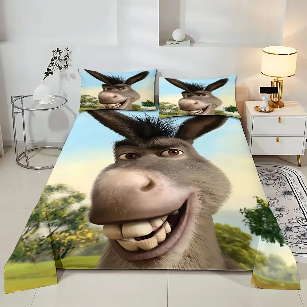 Cartoon Donkey Duvet Cover Pillowcase Boots Cat Bedding Set Adult Boy Girl Bedroom Decoration Children Single Double Large Size