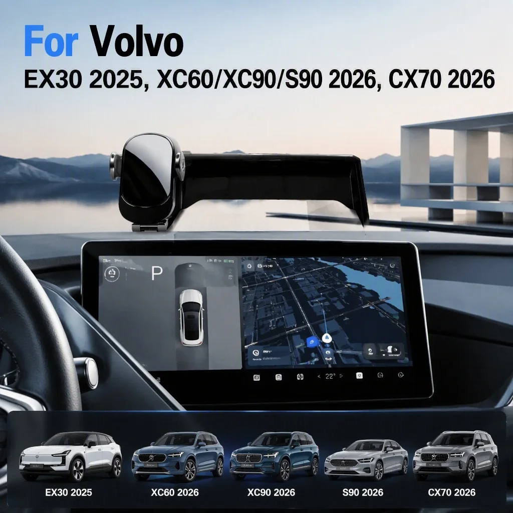 Suporte de Telefone para Carro com Fixação Especial na Tela para Volvo EX30 2025, XC60/XC90/S90 2026, CX70 2026 - Acessório Interno para Celular